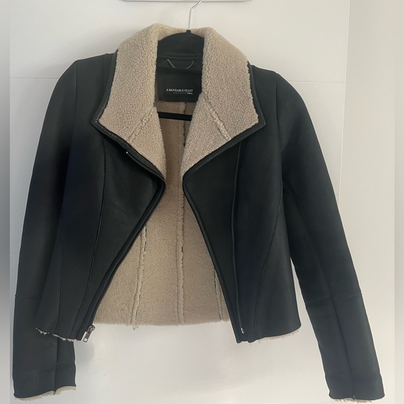 Moveable feast leather shearling biker jacket - Picture 5 of 8